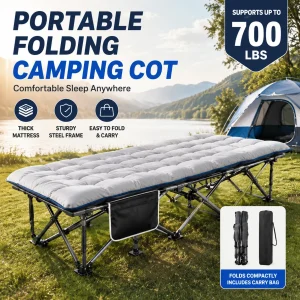 Portable Foldable Camping Cot with Thick Padded Mattress